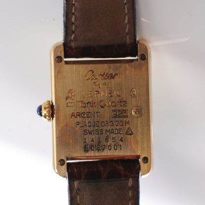 Cartier Sterling Silver Vermeil Alligator 20mm Must de Cartier Tank Quartz Watch Brown 6 of 7