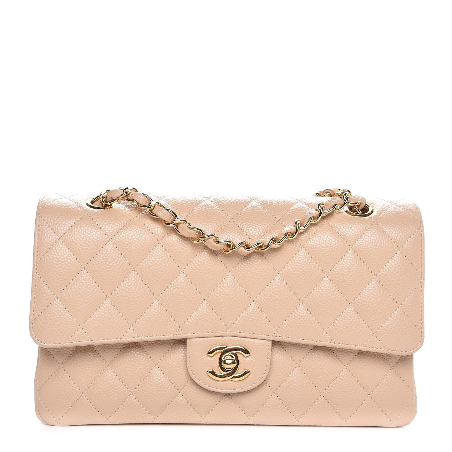 Caviar Quilted Medium Double Flap Beige Clair