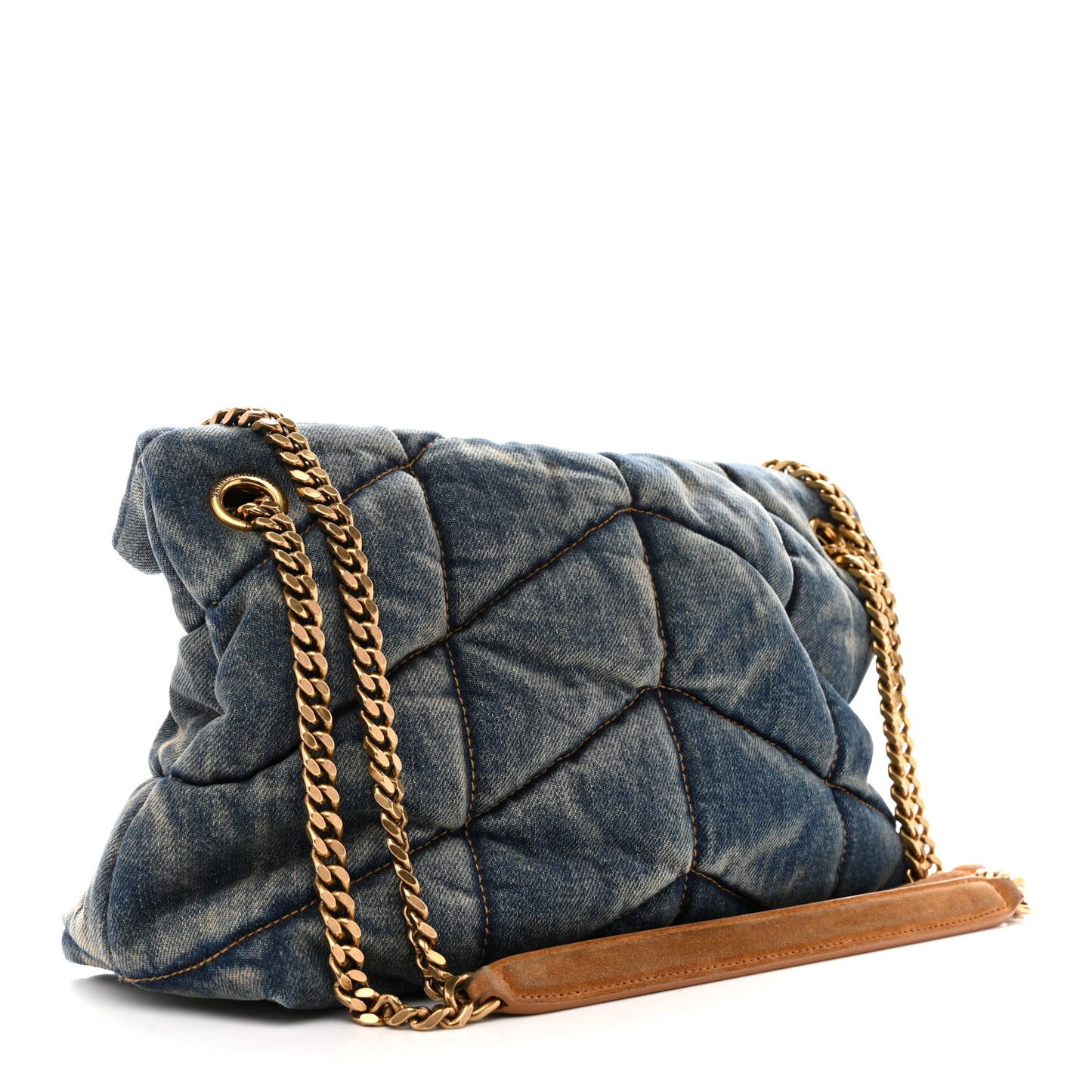 Denim Quilted Small Loulou Puffer Monogram Chain Satchel Blue Cinnamon