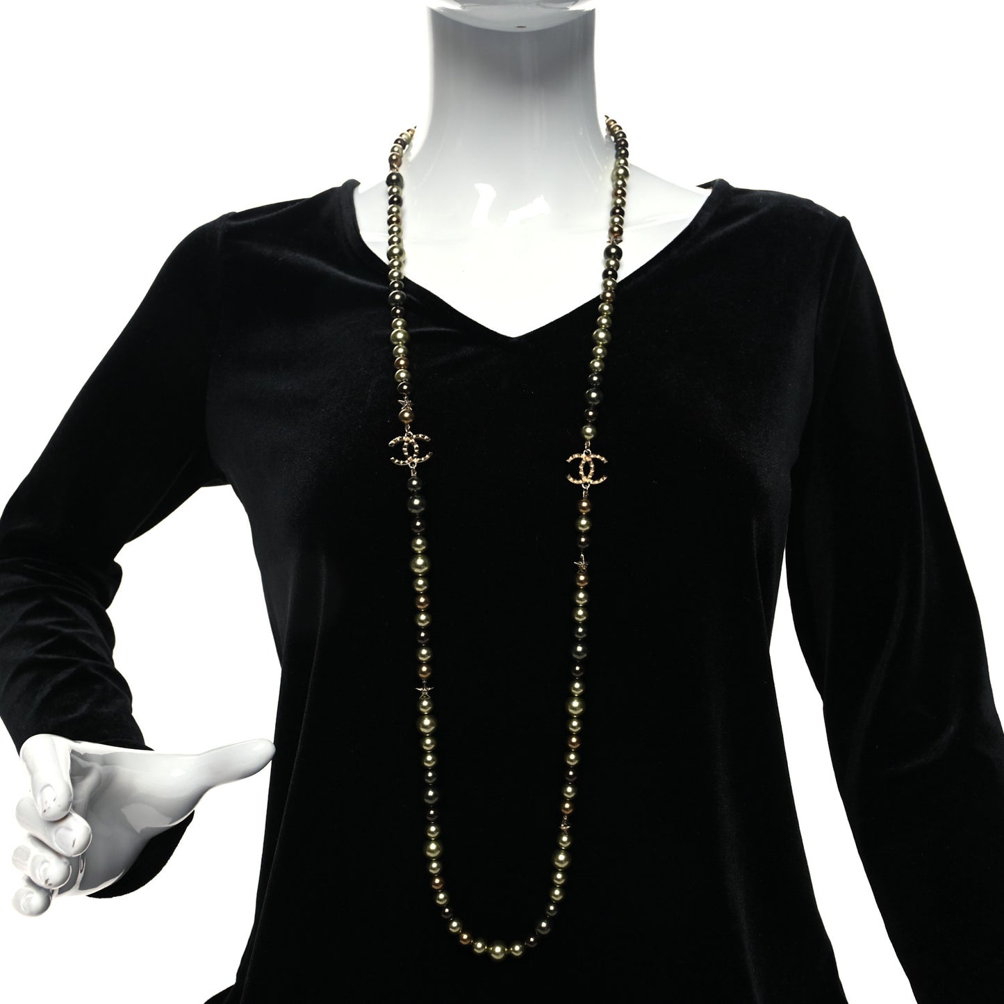 Pearl Star CC Long Necklace Green Gold