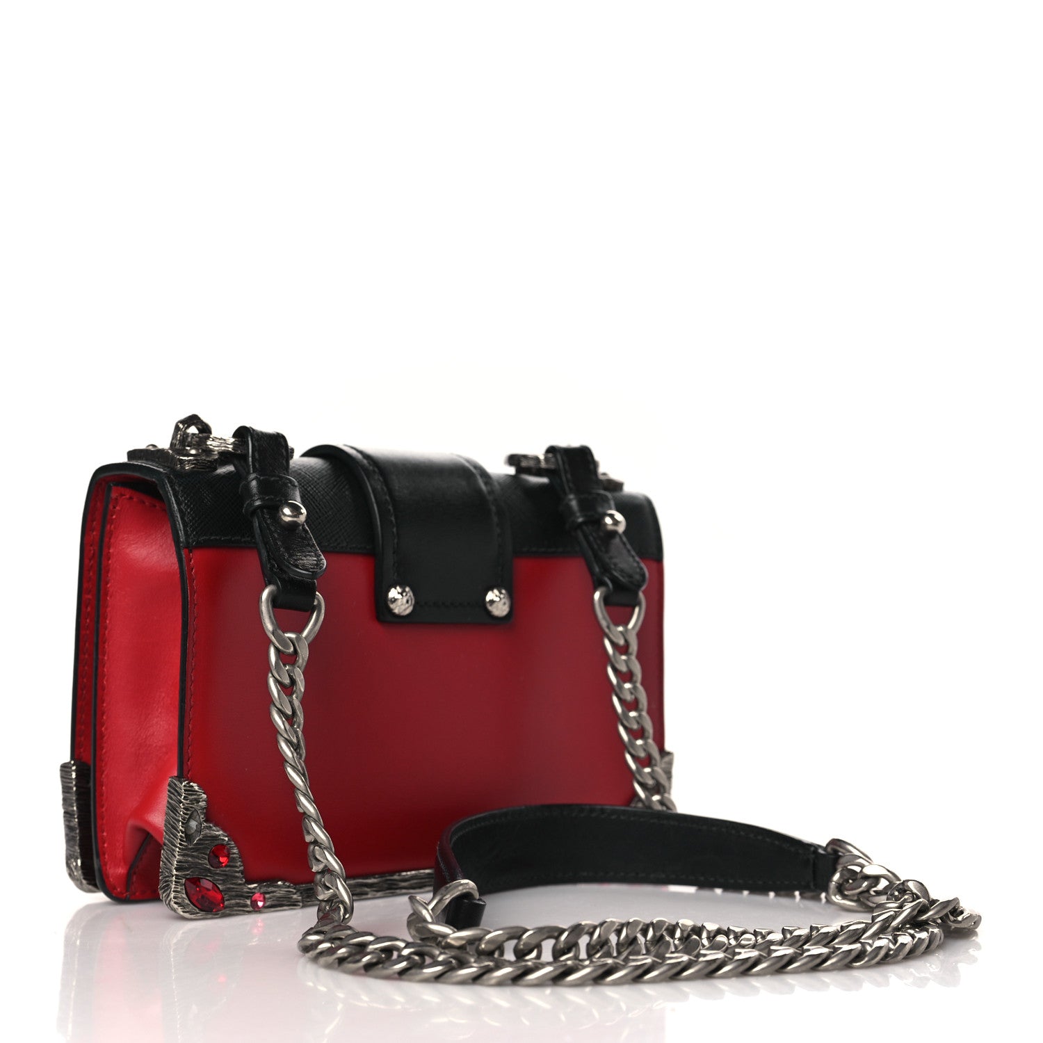 Prada City Calfskin Saffiano Crystal Cahier Bag Fuoco Black 3 of 8