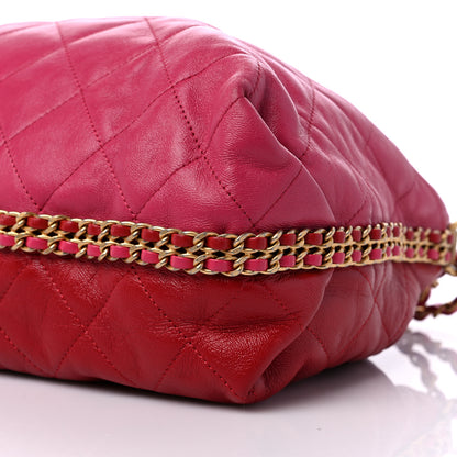 Chanel Calfskin Quilted Coco Shelter Bowling Bag Dark Pink Red 9 of 10