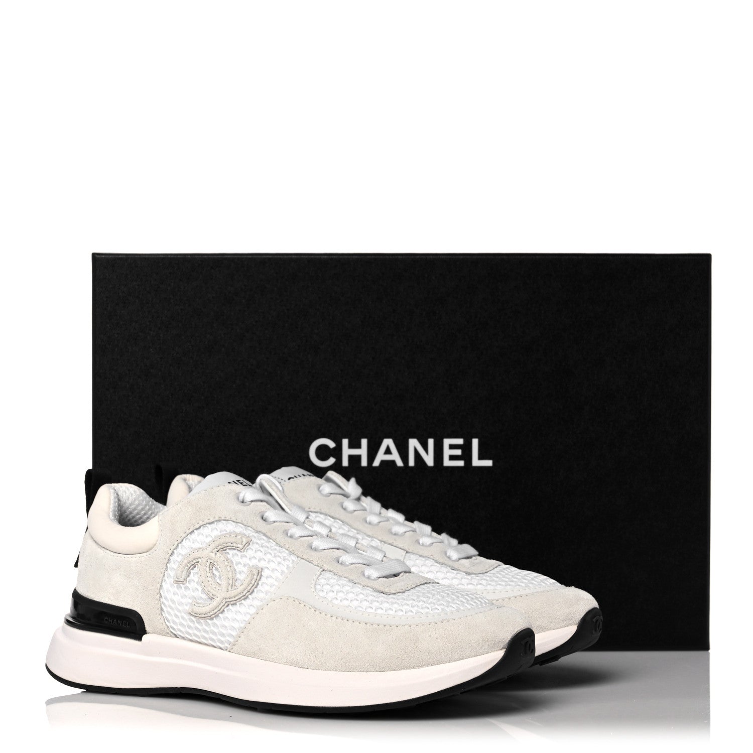 Chanel Calfskin Mesh Lycra Suede Womens Logo Sneakers 36 White 9 of 9