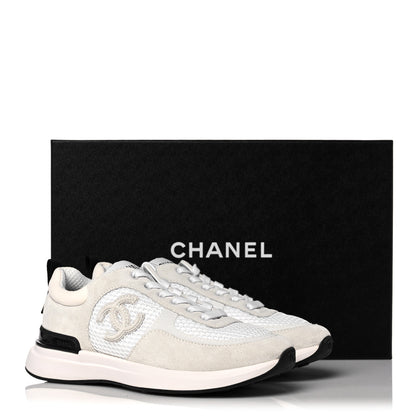 Chanel Calfskin Mesh Lycra Suede Womens Logo Sneakers 36 White 9 of 9