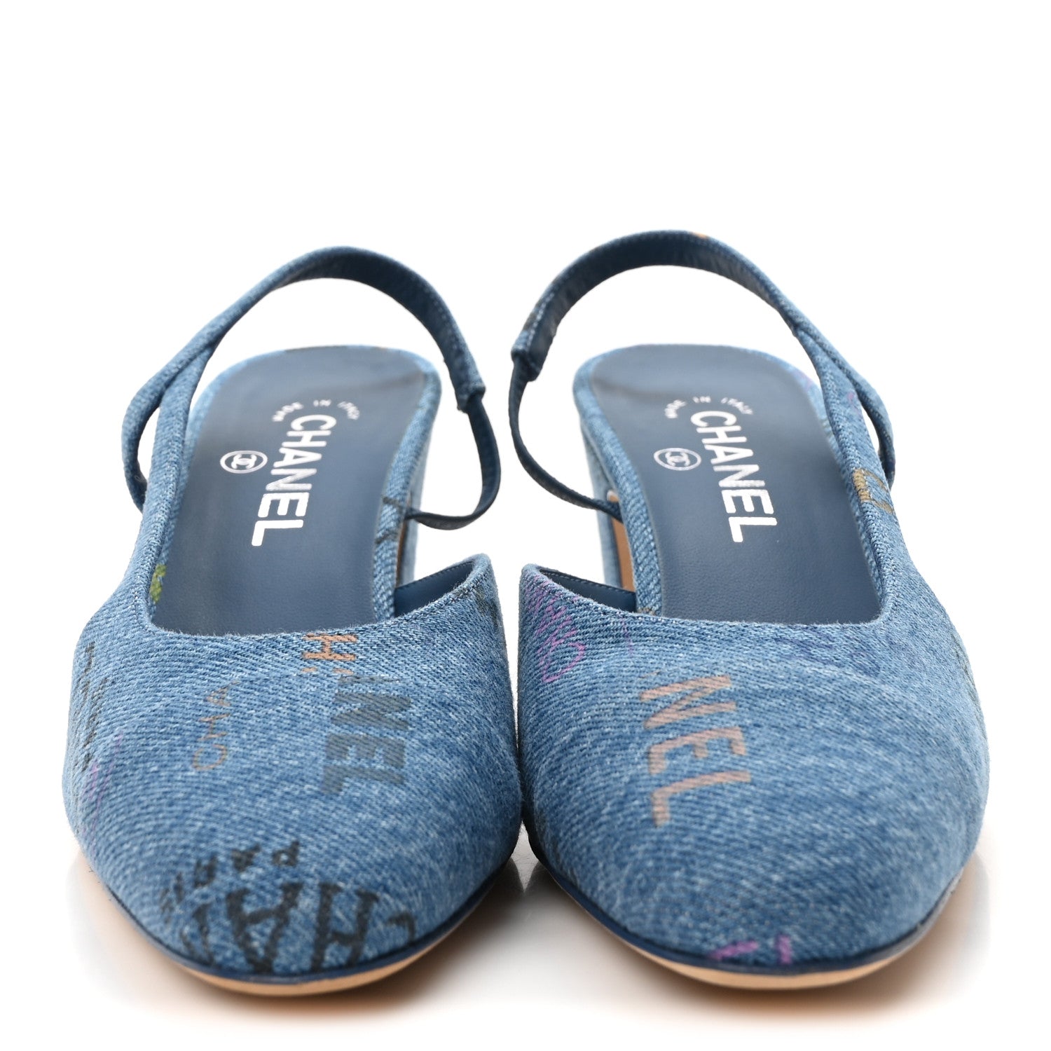 Chanel Denim Cap Toe Denim Mood Slingback Pumps 39 Blue Multicolor 3 of 8