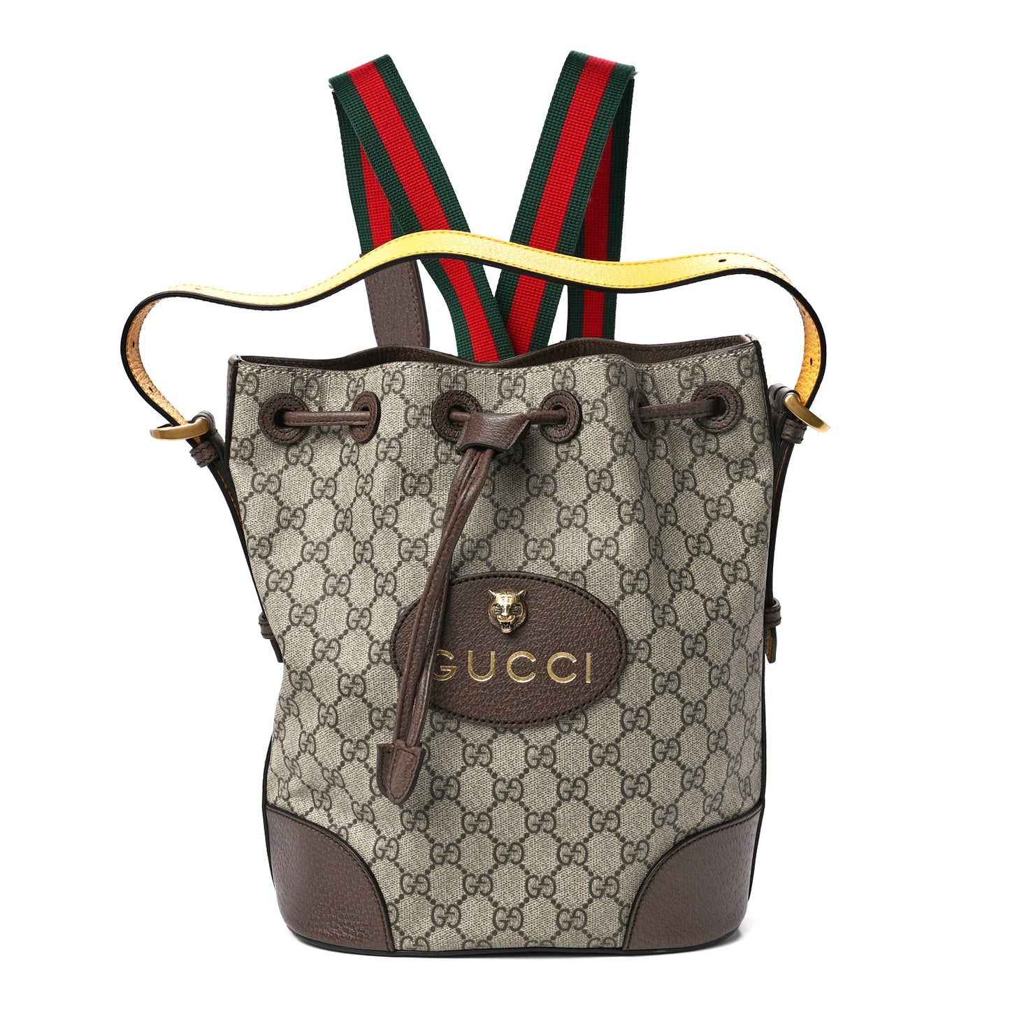 GG Supreme Monogram Neo Vintage Drawstring Bucket Backpack Beige New Acero Crop