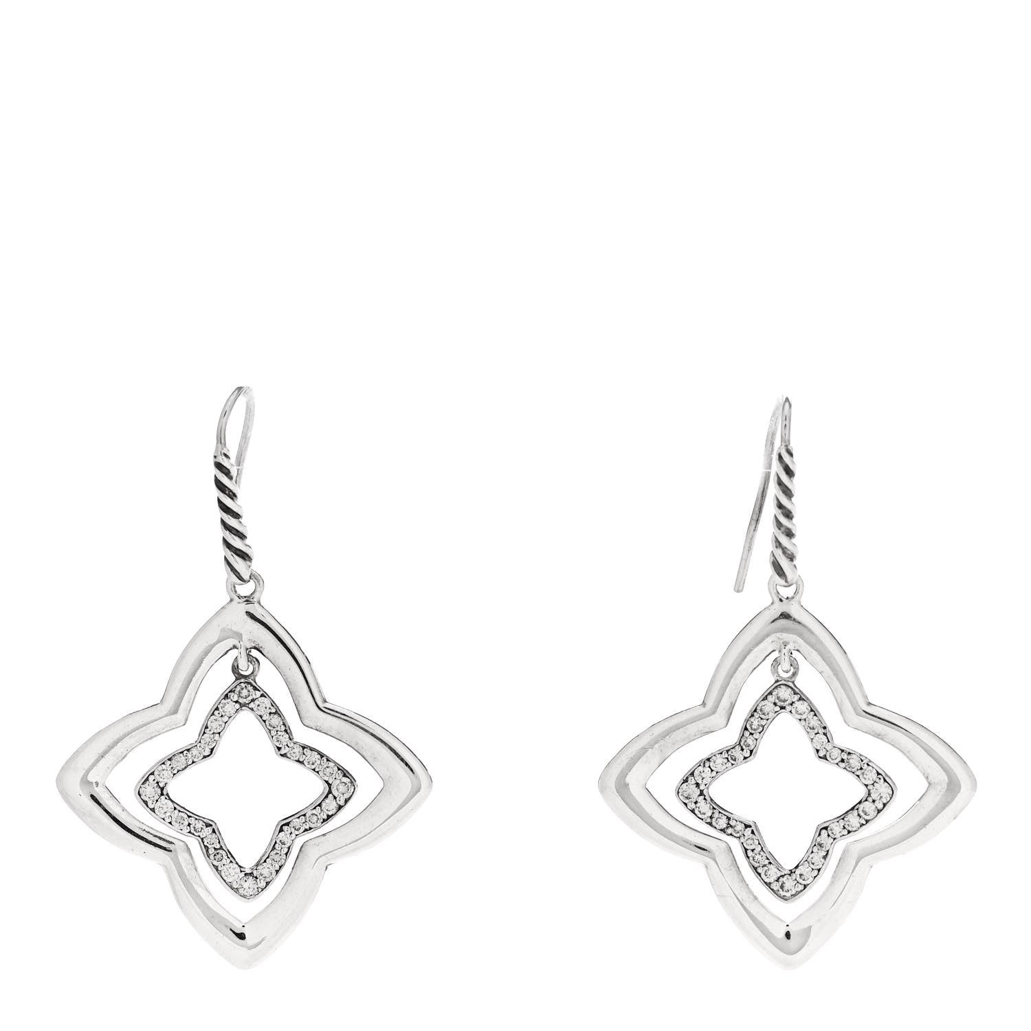 David Yurman Sterling Silver Diamond Quatrefoil Earrings 2 of 4