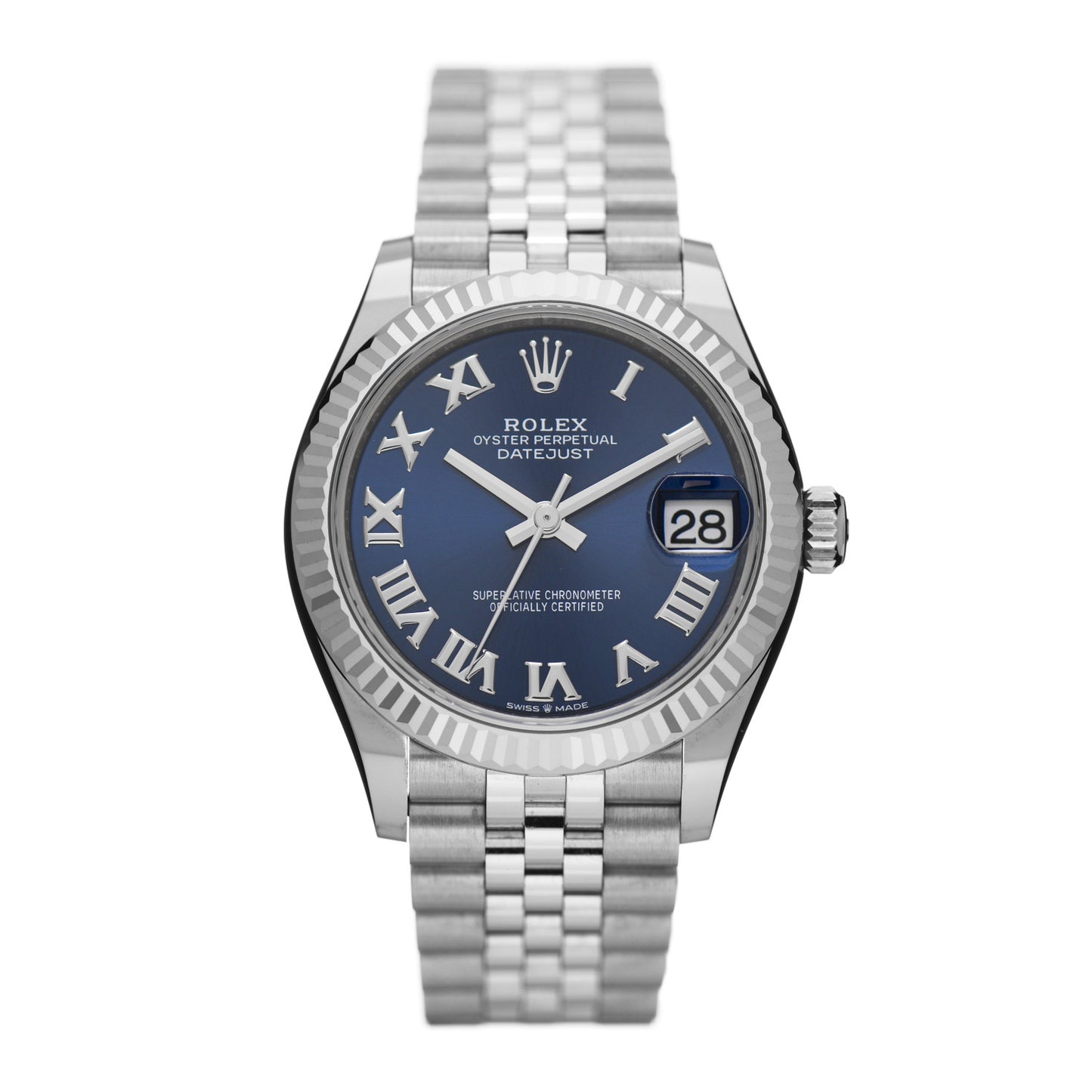 Stainless Steel 18K White Gold 31mm Oyster Perpetual Datejust Watch Bright Blue Roman 278274