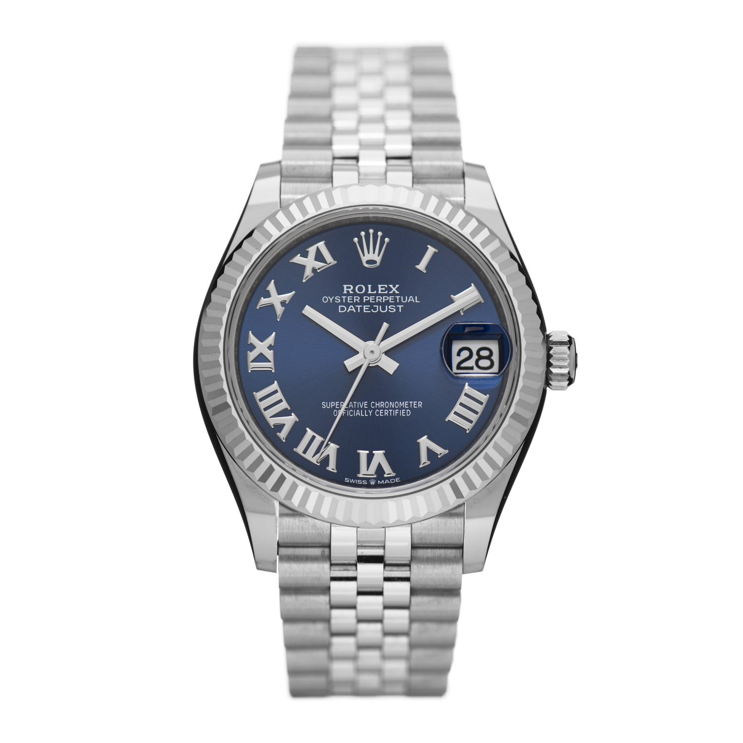 Rolex Stainless Steel 18K White Gold 31mm Oyster Perpetual Datejust Watch Bright Blue Roman 278274 1 of 5