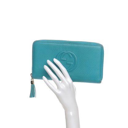 Gucci Pebbled Calfskin Soho Zip Around Wallet Deep Cobalt 2 of 9