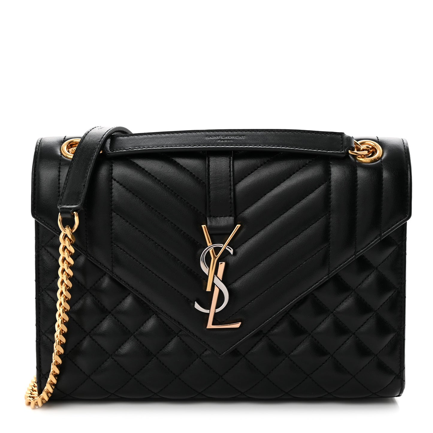 Lambskin Mixed Matelasse Triquilt Medium Monogram Satchel Black