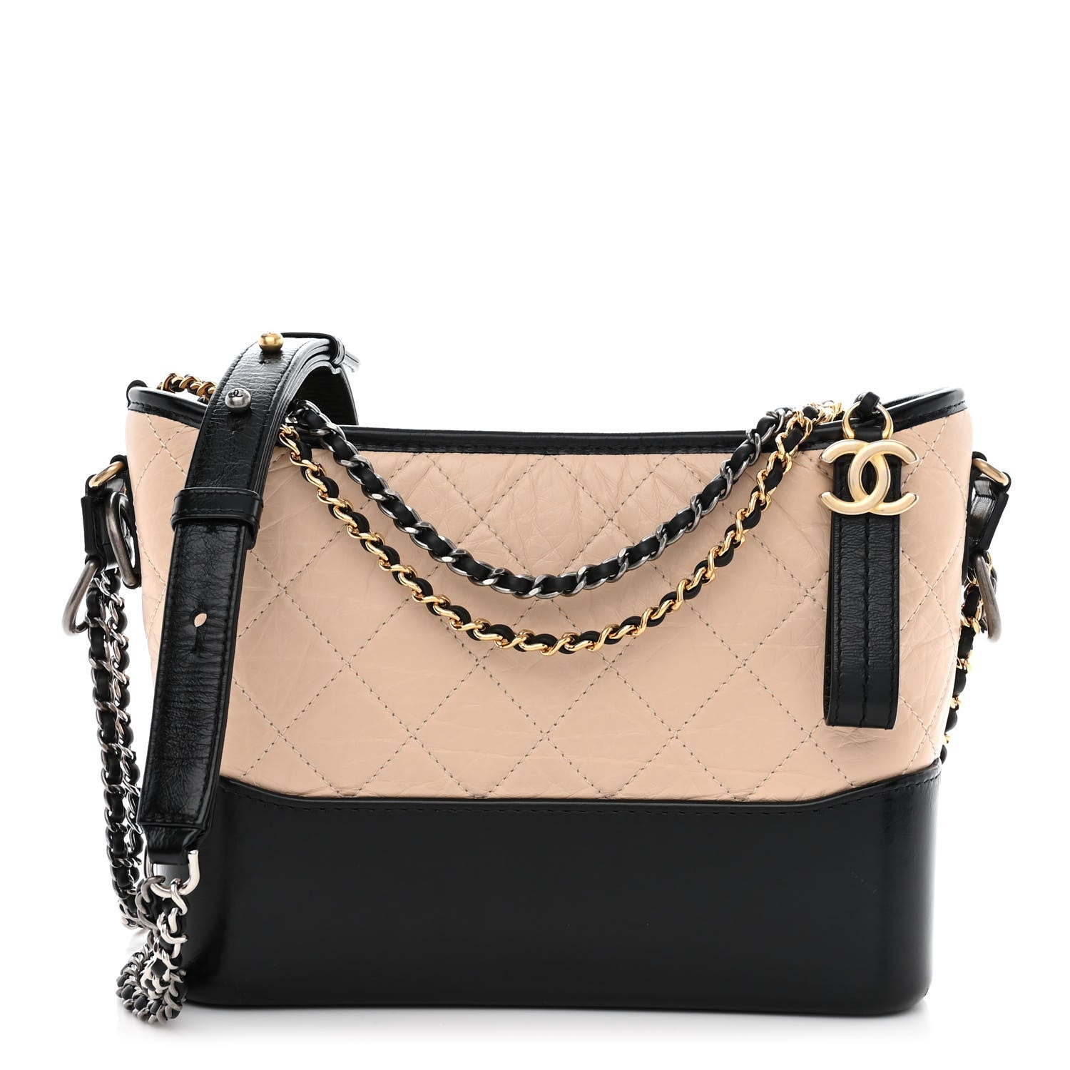 Chanel Aged Calfskin Quilted Small Gabrielle Hobo Beige Black 1 of 11