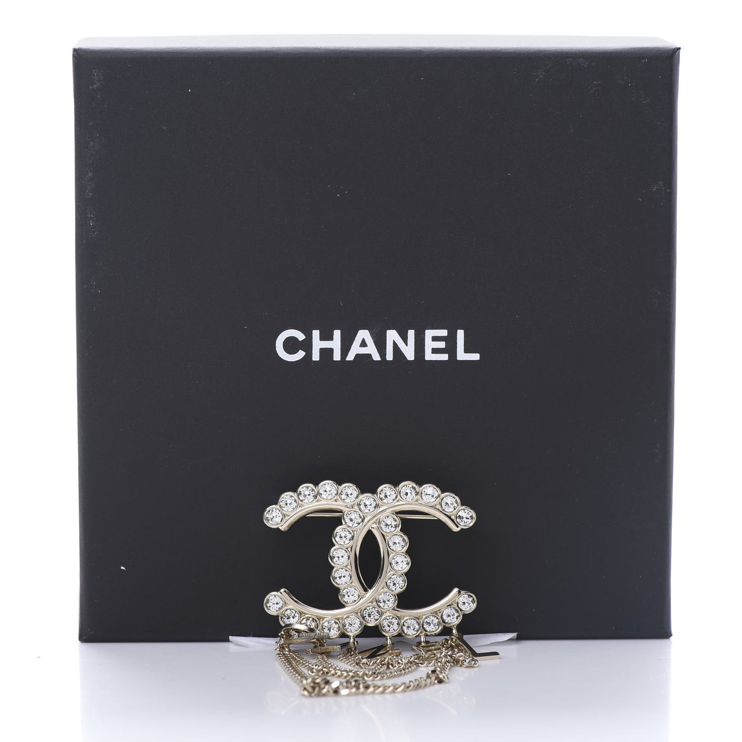 Metal Crystal Bow-tiful CC Chain Brooch Gold