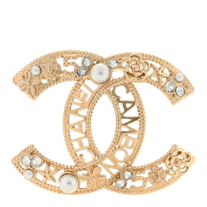 Chanel Crystal Pearl CC Charms Brooch Gold 1 of 3