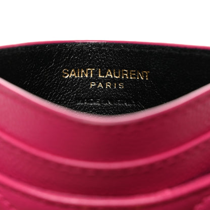 Saint Laurent Grain De Poudre Matelasse Chevron Monogram Credit Card Case Fresh Fuxia 6 of 8