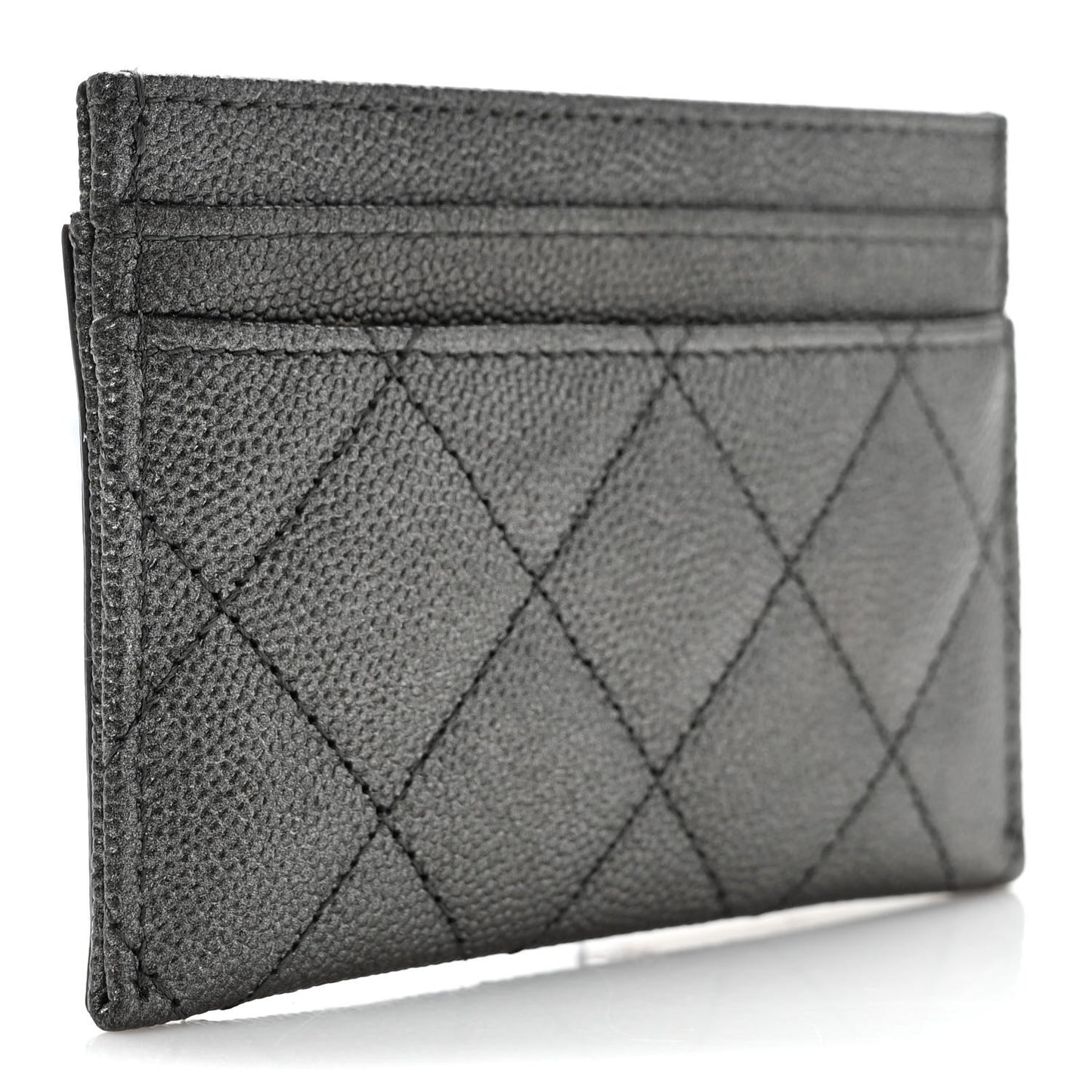 Metallic Caviar Quilted Filigree Card Holder Dark Silver