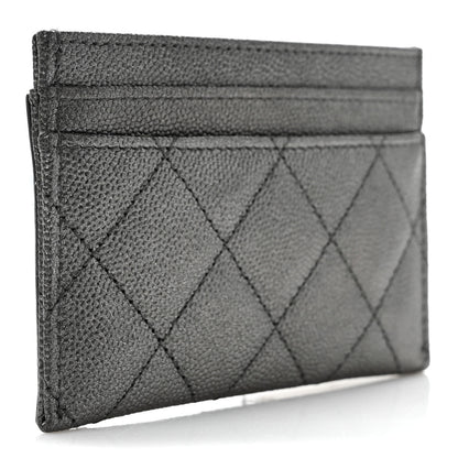 Chanel Metallic Caviar Quilted Filigree Card Holder Dark Silver 3 of 9