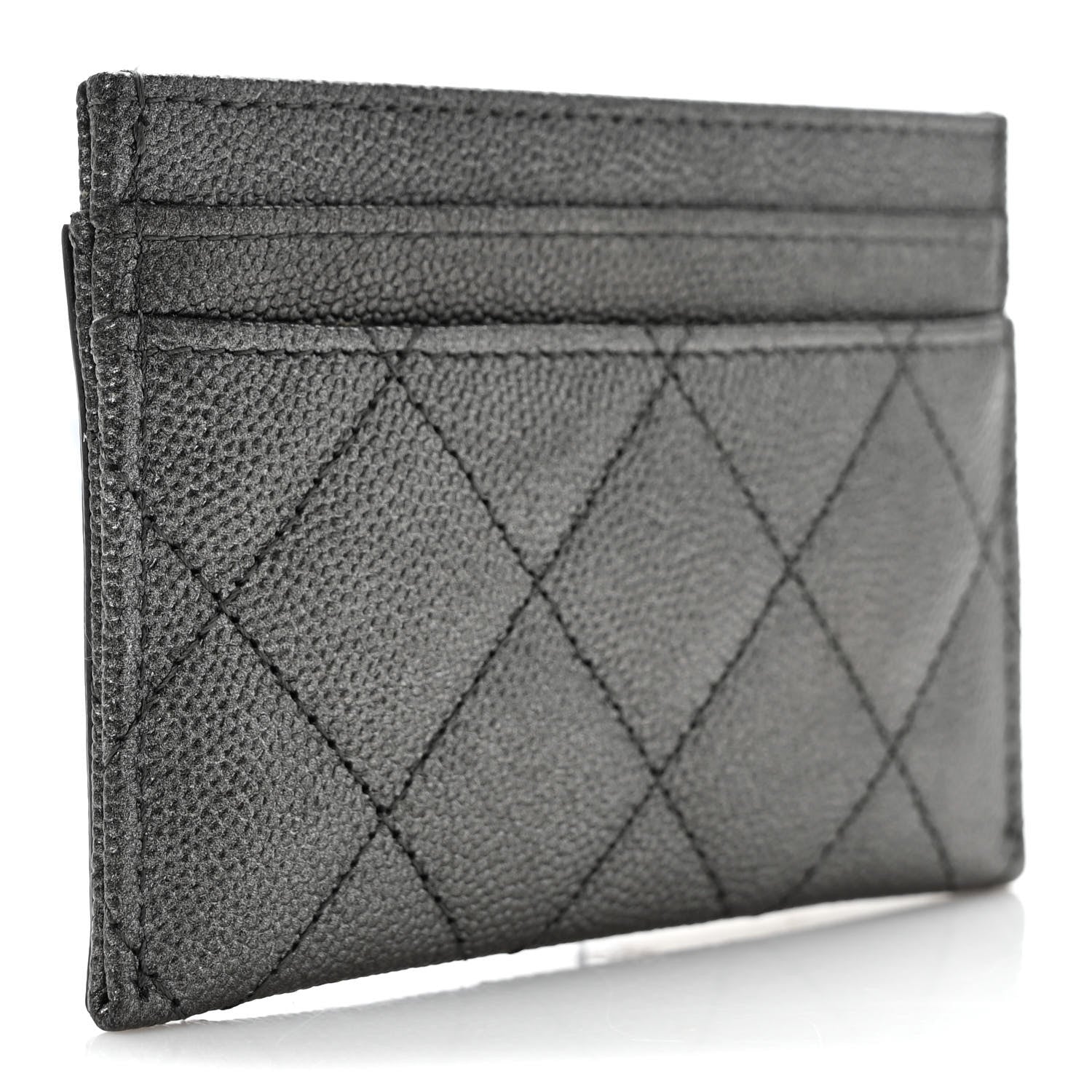 Chanel Metallic Caviar Quilted Filigree Card Holder Dark Silver 3 of 9