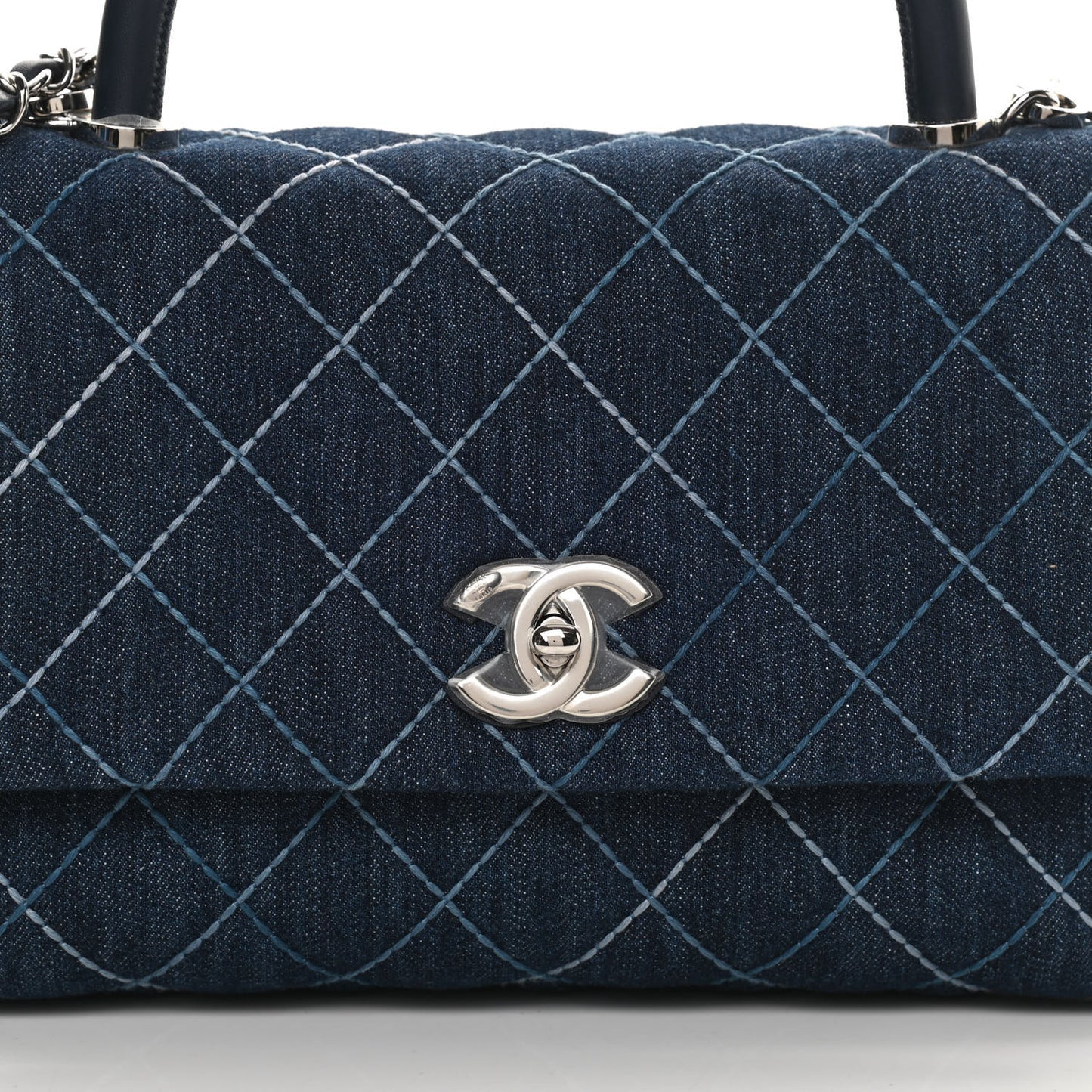 Denim Quilted Small Coco Handle Flap Blue