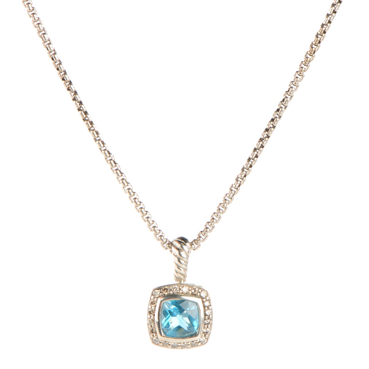 Sterling Silver Diamond Blue Topaz 7mm Petite Albion Pendant Necklace