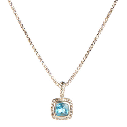 David Yurman Sterling Silver Diamond Blue Topaz 7mm Petite Albion Pendant Necklace 1 of 5