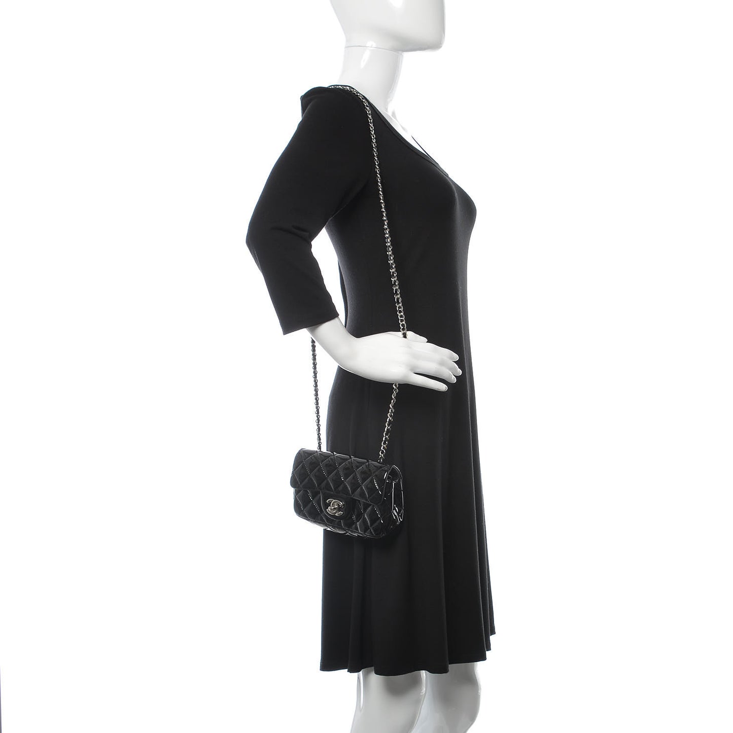 Patent Calfskin Quilted Extra Mini Rectangular Flap Black