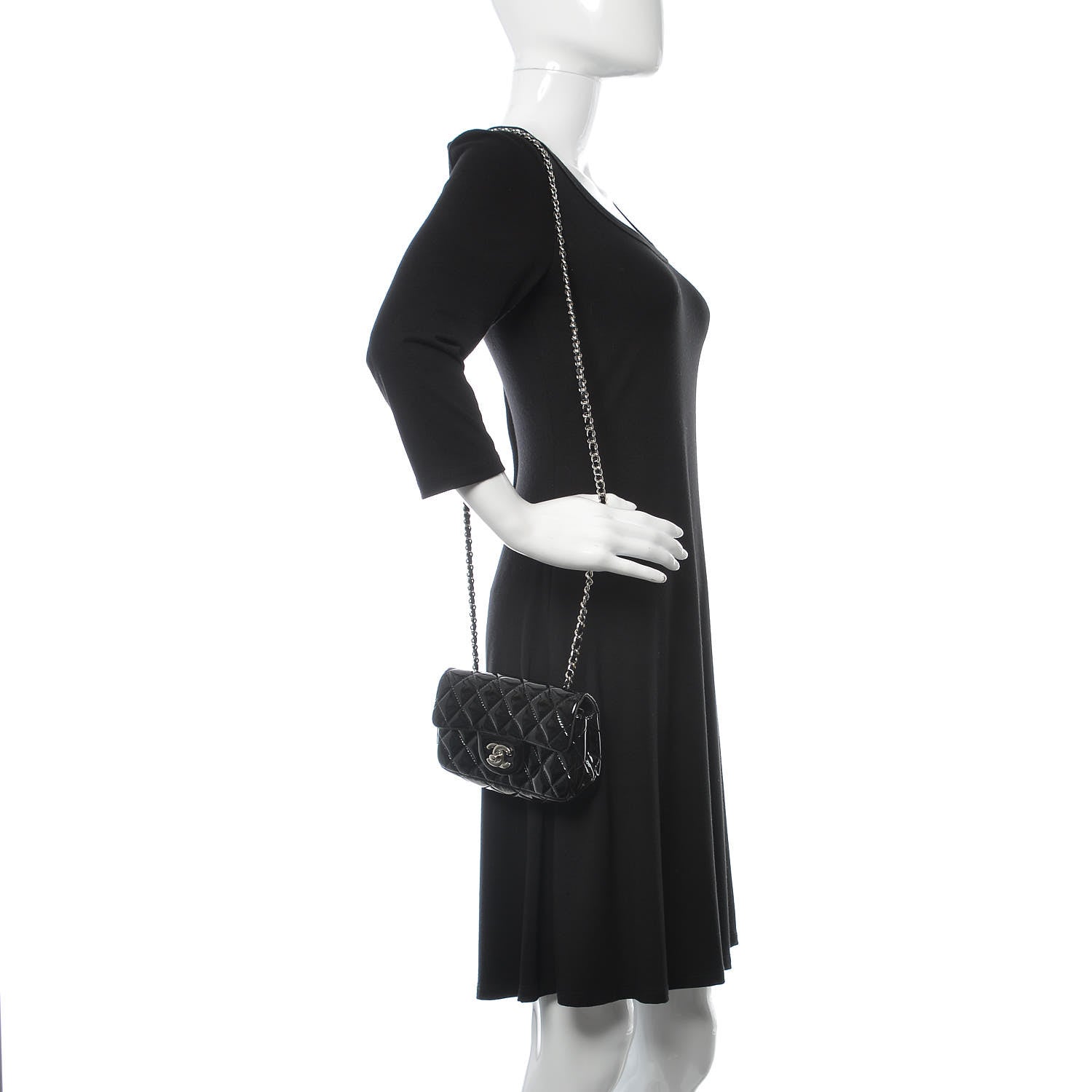 Chanel Patent Calfskin Quilted Extra Mini Rectangular Flap Black 2 of 9
