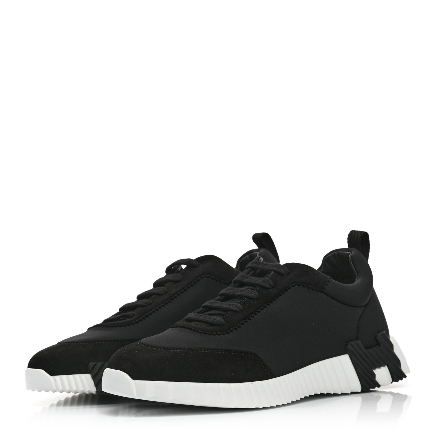 Hermes Technical Jersey Suede Goatskin Bouncing Sneakers 41 Black White 3 of 8