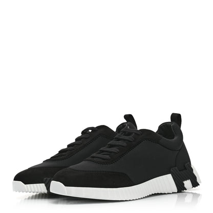 Hermes Technical Jersey Suede Goatskin Bouncing Sneakers 41 Black White 3 of 8
