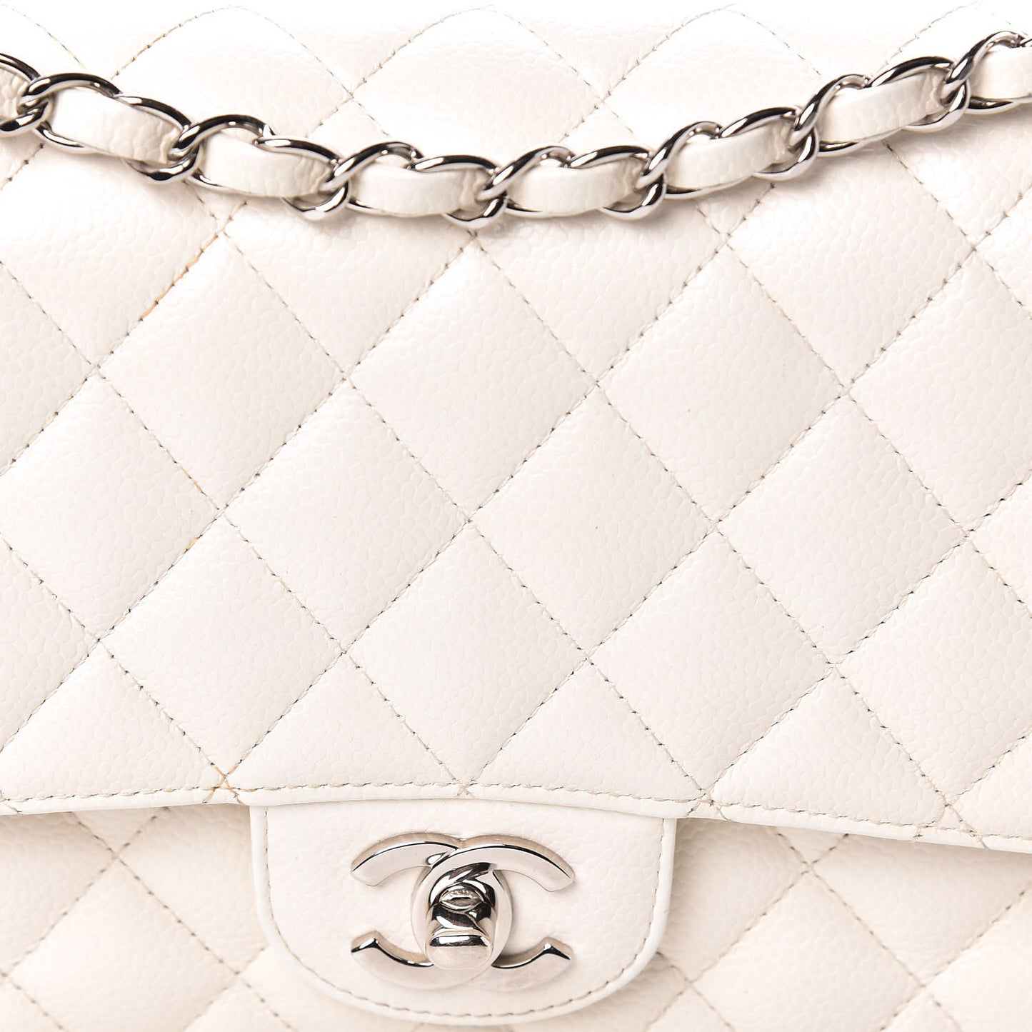 Caviar Quilted Medium Double Flap White