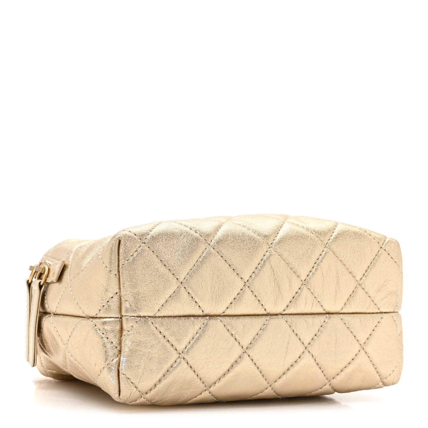 Metallic Lambskin Quilted Mini Bowling Bag Gold