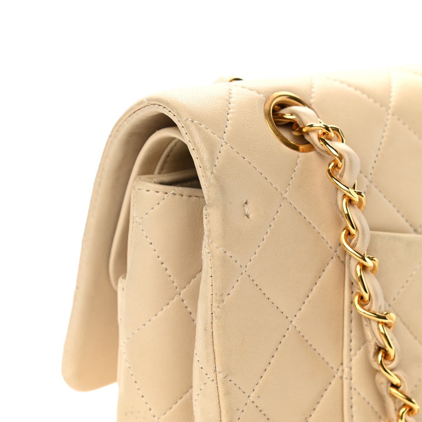 Lambskin Quilted Medium Double Flap Light Beige