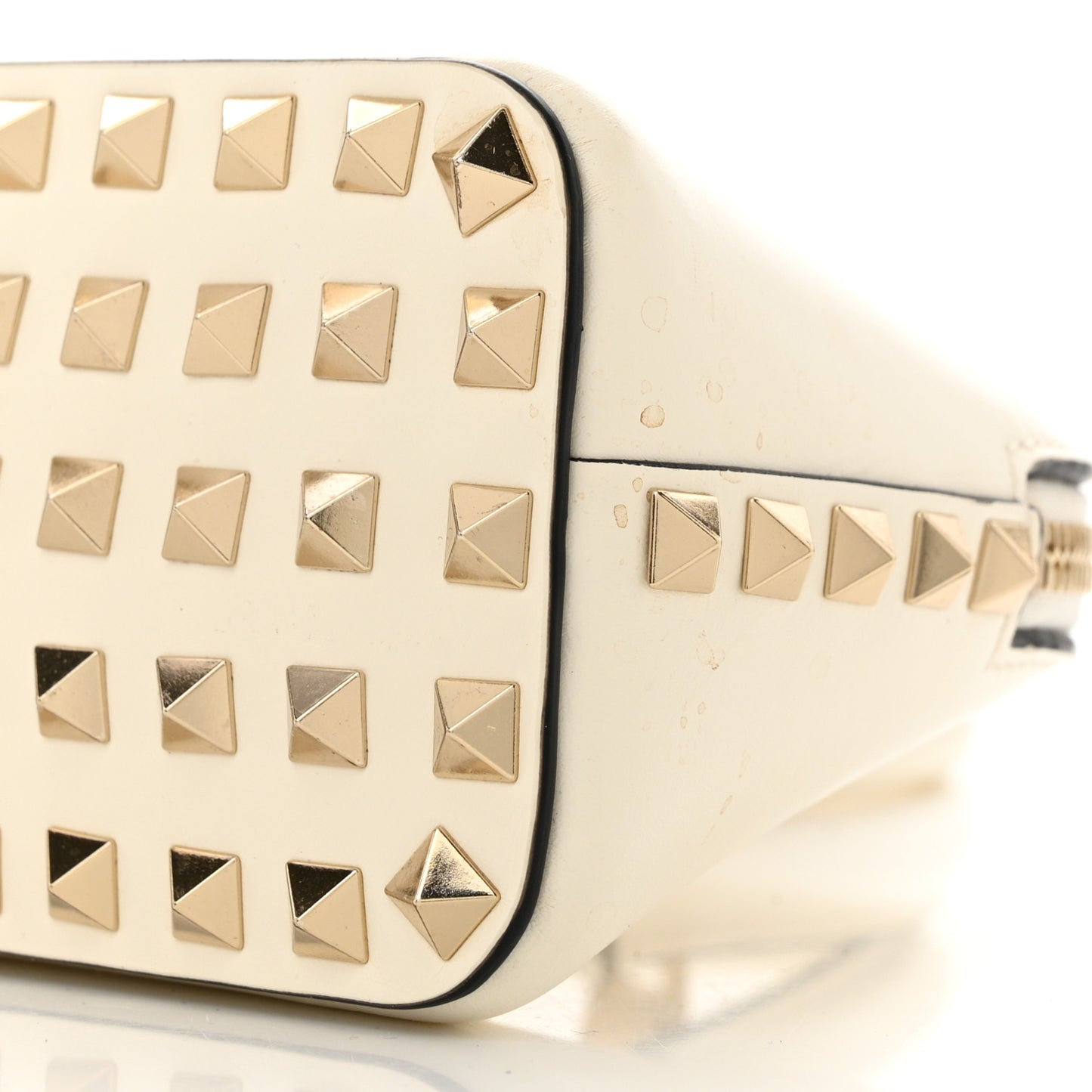 Smooth Calfskin Rockstud East West Top Handle Bag Ivory