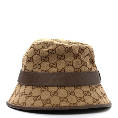 Gucci Monogram Textured Dollar Calfskin GG Jago Bucket Hat S Cacao Beige 5 of 11