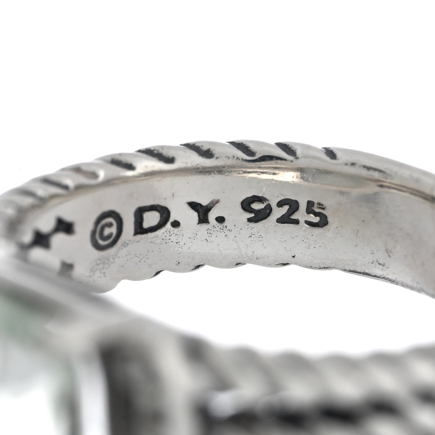 David Yurman Sterling Silver Diamond Prasiolite 10mm Petite Wheaton Ring 50 5.5 4 of 4
