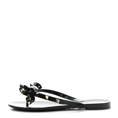 Valentino Garavani PVC Jelly Rockstud Bow Thong Sandals 37 Black 1 of 8