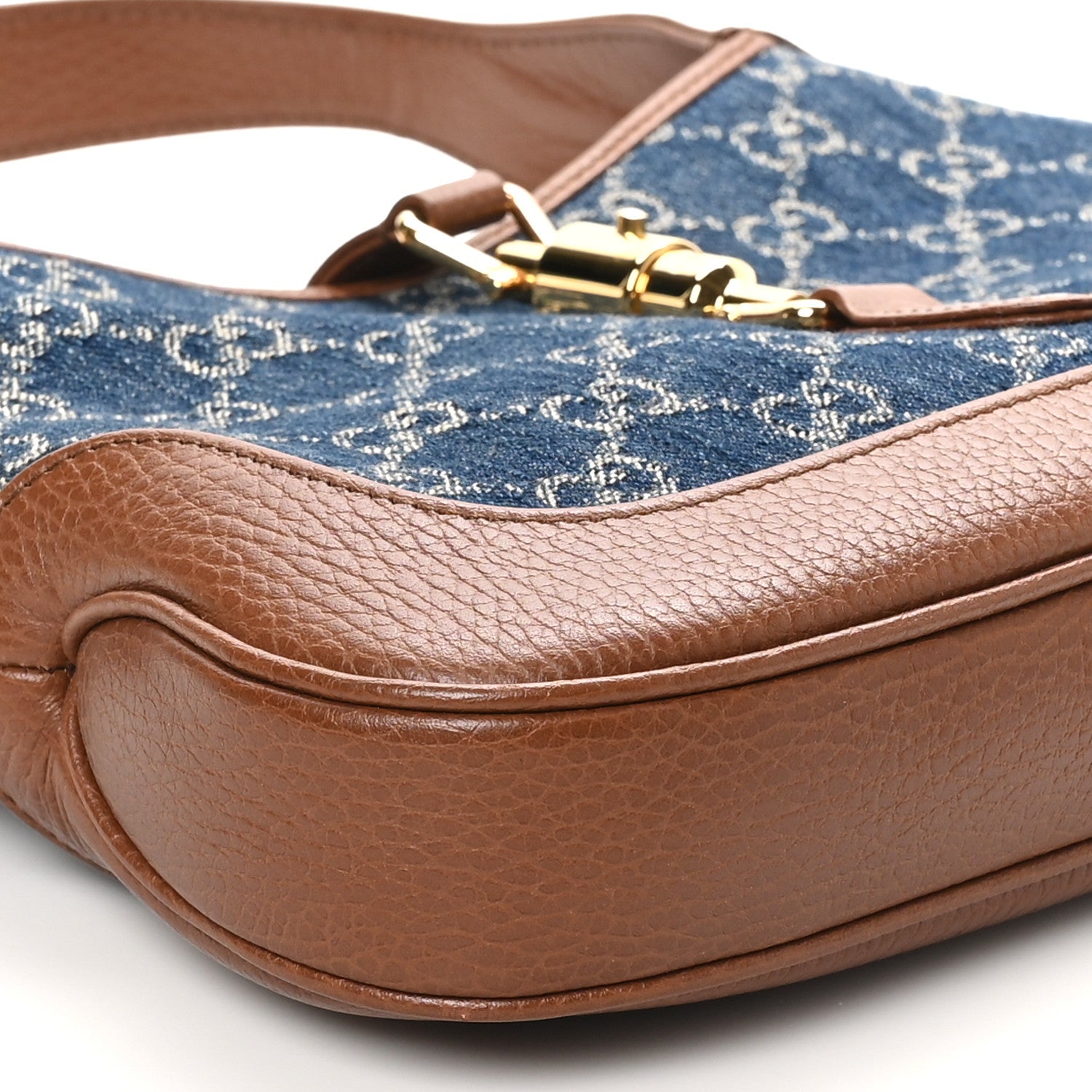 Gucci New Denim GG Monogram Calfskin Small Jackie 1961 Hobo Blue Tea Cuir 9 of 10