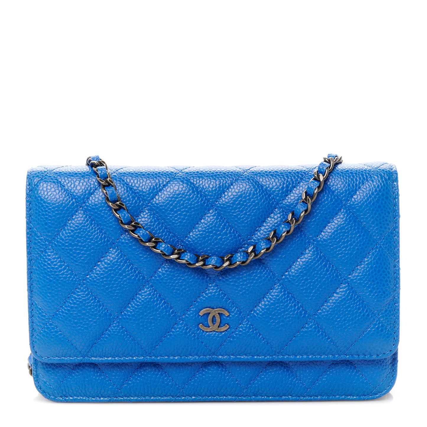 Caviar Quilted Wallet on Chain WOC Blue
