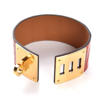 Hermes Shiny Alligator Kelly Dog Cuff Geranium 6 of 10