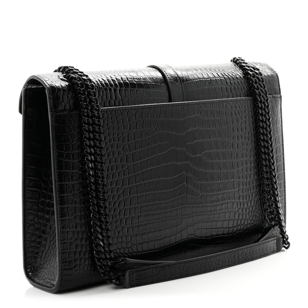 Calfskin Crocodile Embossed Monogram Large Satchel Black