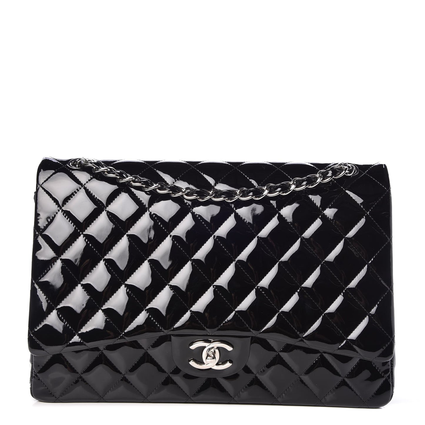 Patent Quilted Maxi Double Flap Black