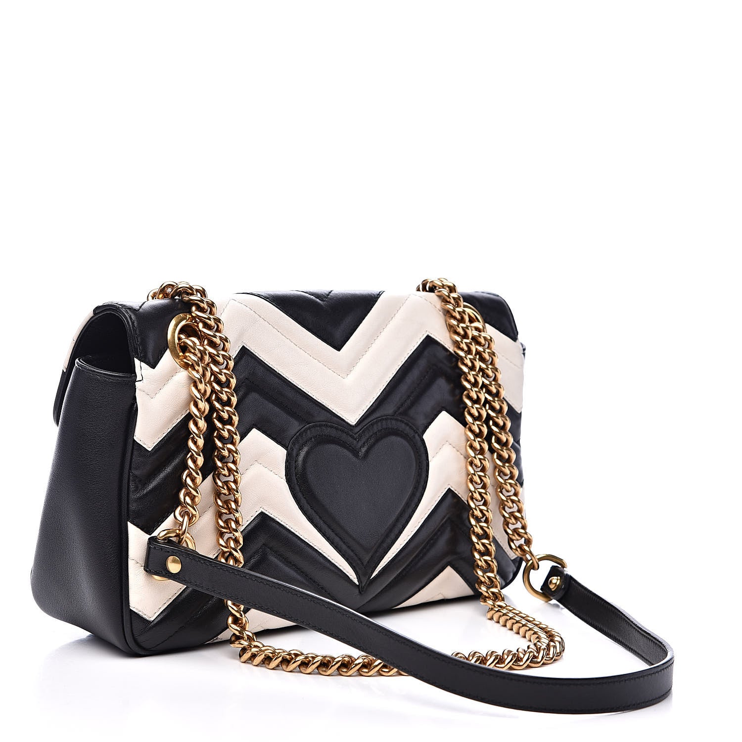 Gucci Calfskin Matelasse Small GG Marmont Shoulder Bag Black White 3 of 15