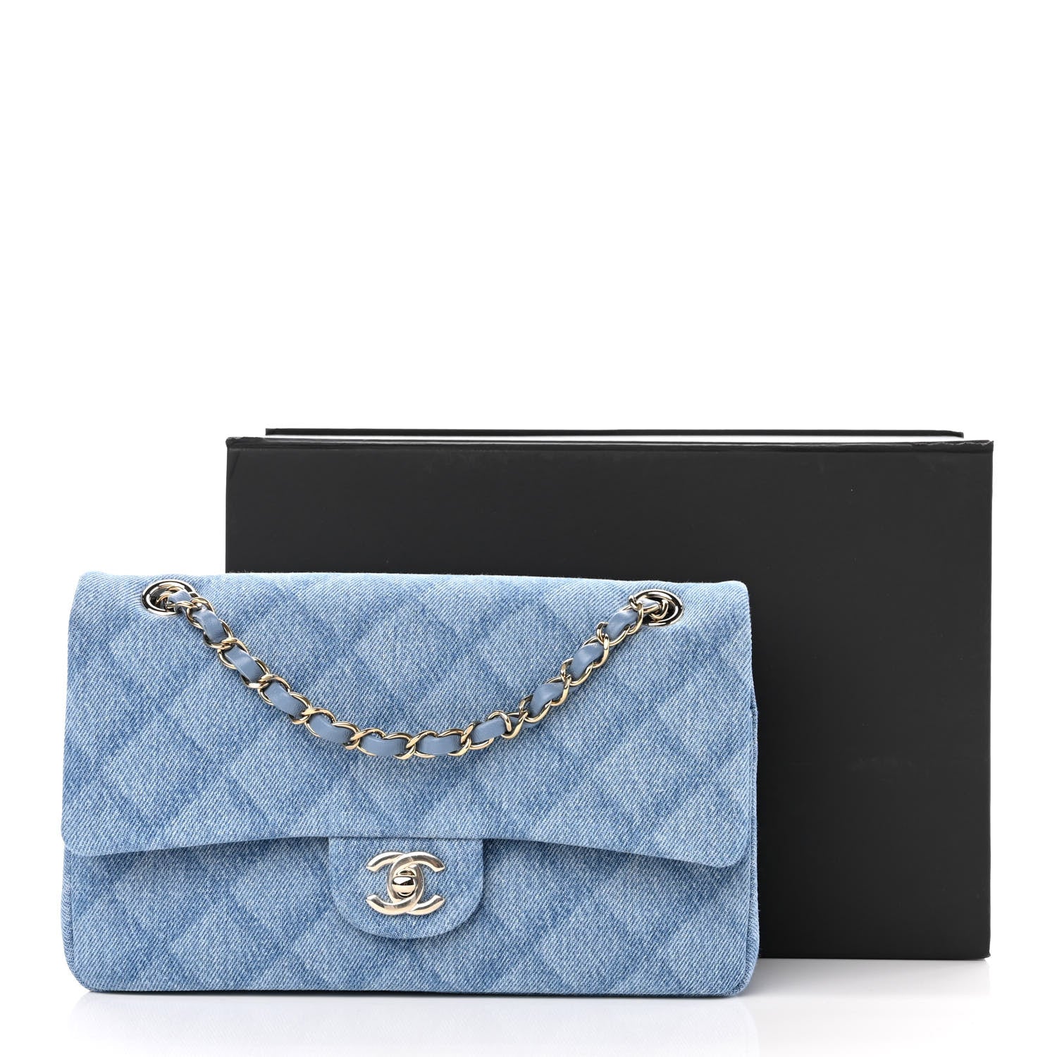 Chanel Printed Denim Quilted Medium Double Flap Light Blue 11 of 11