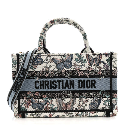 Christian Dior Canvas Embroidered Butterfly Mini Book Tote With Strap White Multicolor 1 of 15