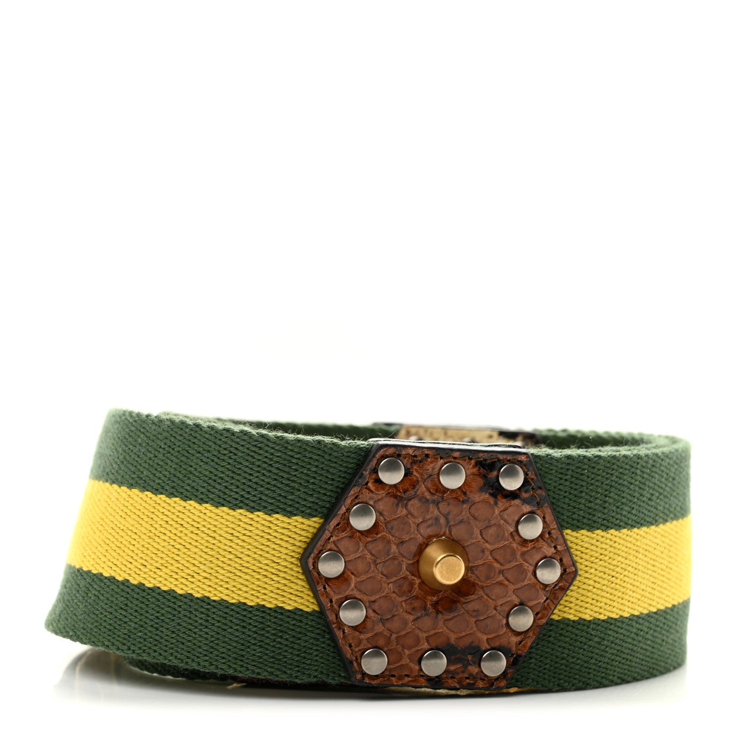 Gucci Snakeskin Canvas Web Shoulder Strap Green Yellow 2 of 4