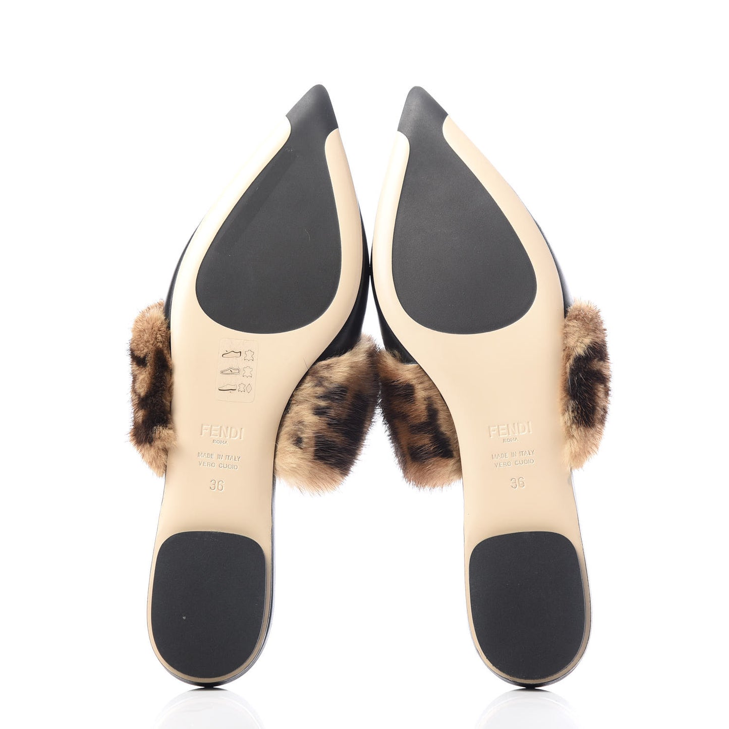 Calfskin Mink Fur FF Flat Mules 36 Black