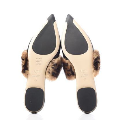 Fendi Calfskin Mink Fur FF Flat Mules 36 Black 6 of 10