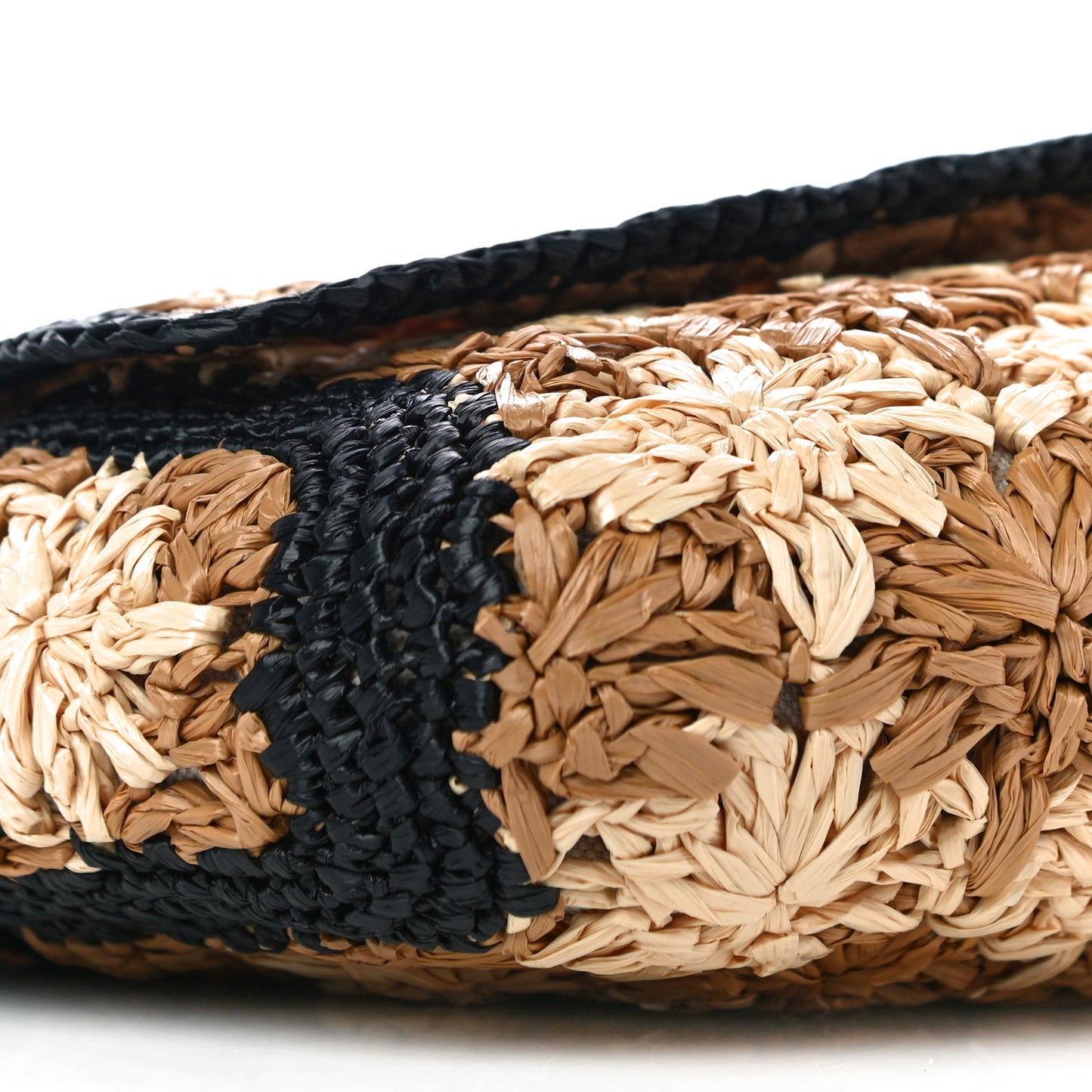 Raffia Azalea Calfskin Crochet Flower Small GG Marmont Shoulder Bag Natural Ecru Black