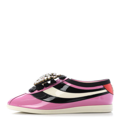 Gucci Patent Calfskin Crystal Womens Web Falacer Sneakers 36 Pink 1 of 8