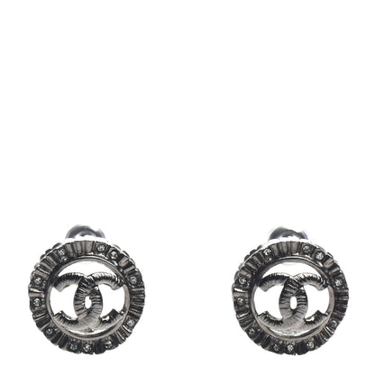 Chanel Ruthenium Crystal CC Round Earrings Silver 1 of 5